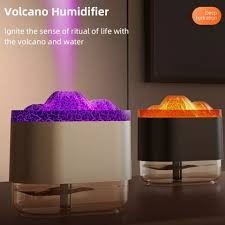 Estilo y bienestar en uno: humidificador con luces y efecto volcán